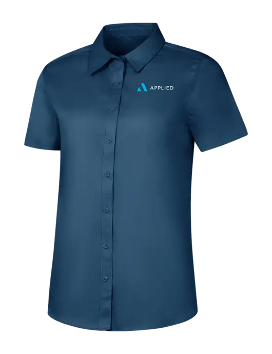 Womens Light Navy Short Sleeve Superpro React Twill Shirt w/Applied Logo