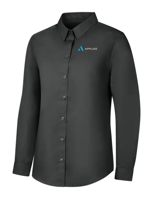 Womens Dark Grey Long Sleeve Carefree Poplin Shirt w/Applied Logo