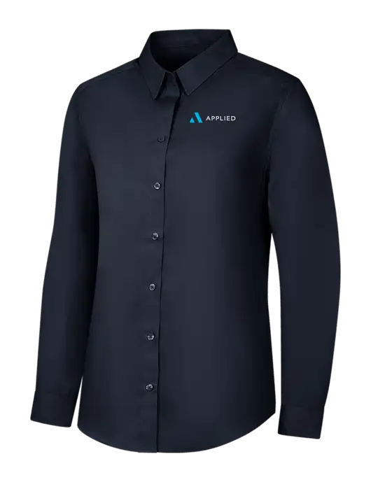 Womens River Blue Navy Long Sleeve Carefree Poplin Shirt w/Applied Logo