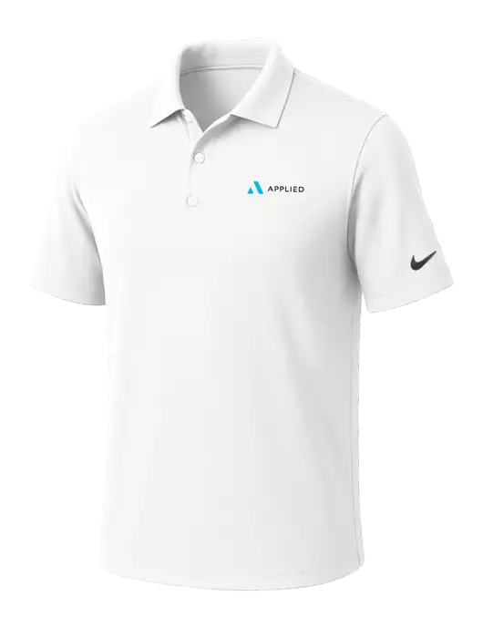 NIKE White Dri-Fit Micro Pique Polo w/Applied Logo