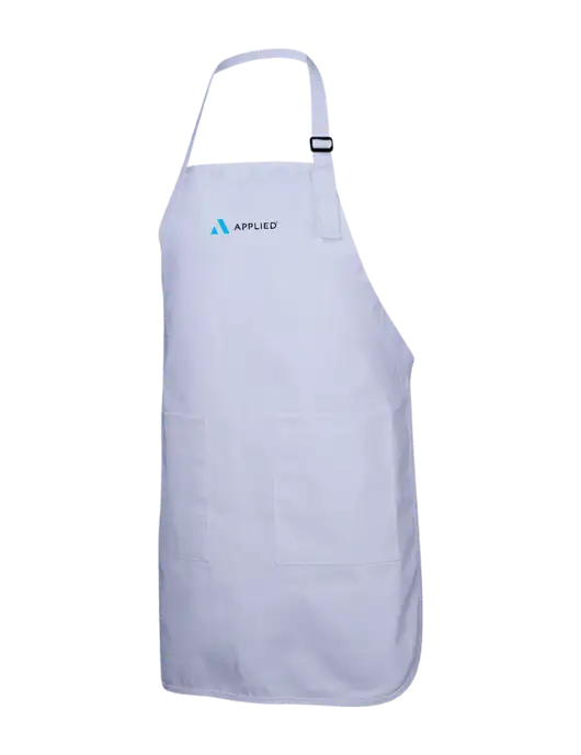 Full-Length White Apron With Pockets w/Applied Logo