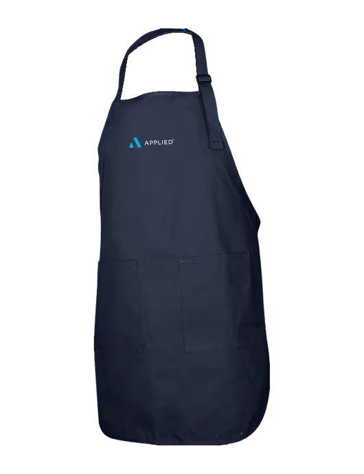 Full-Length Navy Apron With Pockets w/Applied Logo