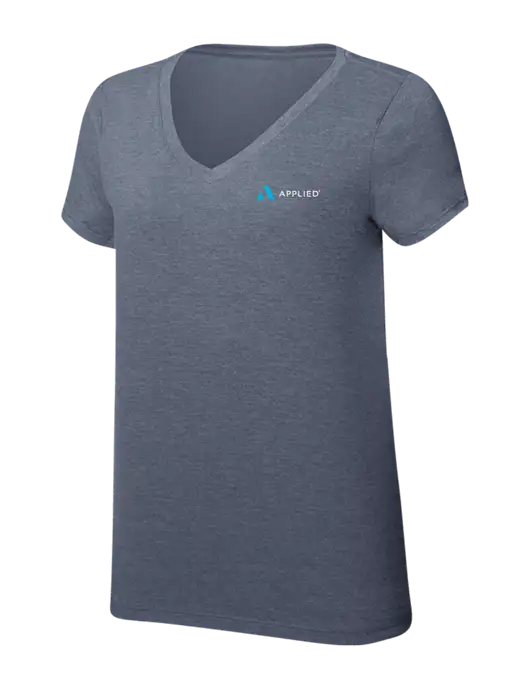 Womens Simply Soft V-Neck Navy Frost 4.5oz  Poly/Combed Ring Spun Cotton T-Shirt w/Applied Logo