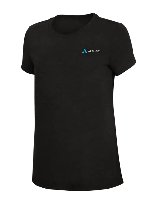 Womens Simply Soft Black 4.5oz Poly/Combed Ring Spun Cotton T-Shirt w/Applied Logo