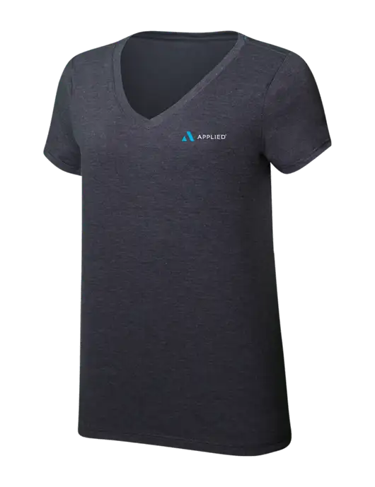 Womens Simply Soft V-Neck Heather Charcoal 4.5oz  Poly/Combed Ring Spun Cotton T-Shirt w/Applied Logo