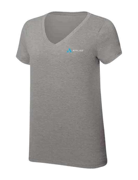 Womens Simply Soft V-Neck Grey Frost 4.5oz  Poly/Combed Ring Spun Cotton T-Shirt w/Applied Logo