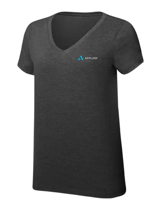 Womens Simply Soft V-Neck Black Frost 4.5oz  Poly/Combed Ring Spun Cotton T-Shirt w/Applied Logo