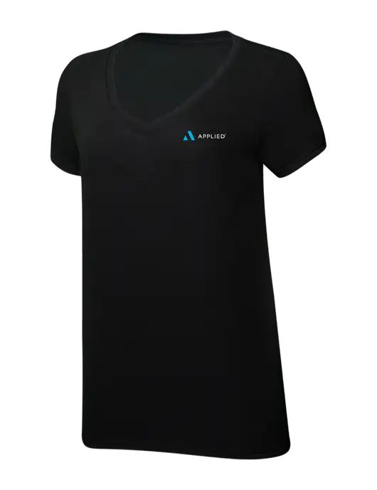 Womens Simply Soft V-Neck Black 4.5oz  Poly/Combed Ring Spun Cotton T-Shirt w/Applied Logo