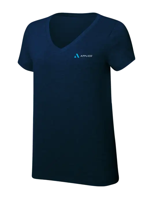 Womens Simply Soft V-Neck New Navy 4.5oz  Poly/Combed Ring Spun Cotton T-Shirt w/Applied Logo
