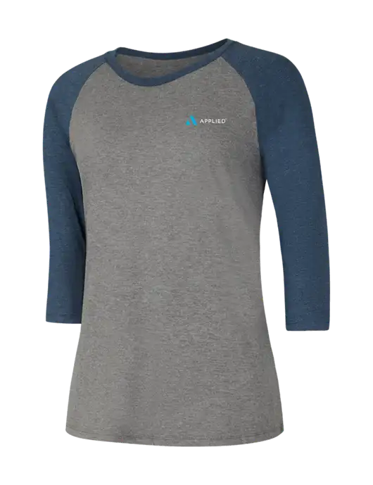 Womens Simply Soft 3/4 Sleeve Navy Frost/Grey Frost Ring Spun Cotton T-Shirt w/Applied Logo