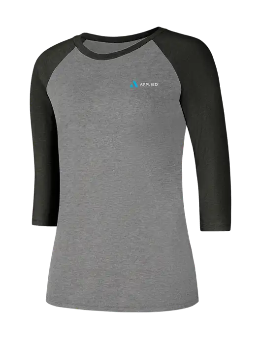 Womens Simply Soft 3/4 Sleeve Black Frost/Grey Frost Ring Spun Cotton T-Shirt w/Applied Logo