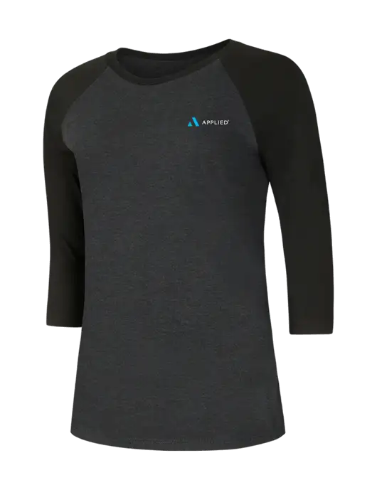 Womens Simply Soft 3/4 Sleeve Black/Black Frost Ring Spun Cotton T-Shirt w/Applied Logo