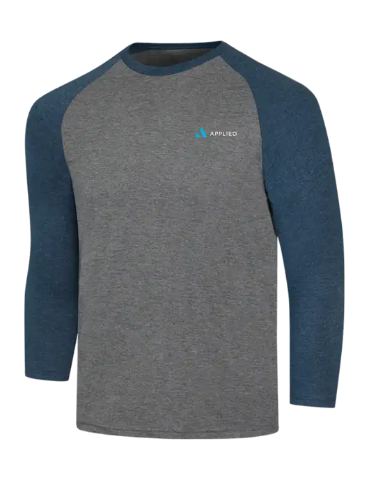 Simply Soft 3/4 Sleeve Navy Frost/Grey Frost Ring Spun Cotton T-Shirt w/Applied Logo