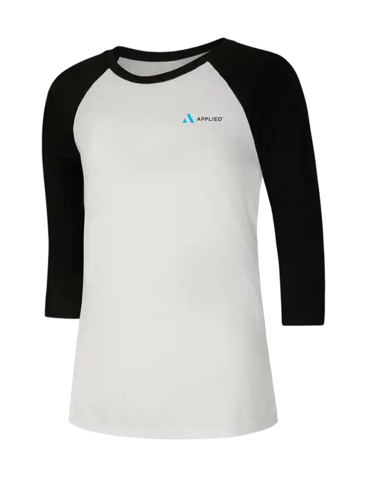 Womens Simply Soft 3/4 Sleeve Black/White Ring Spun Cotton T-Shirt w/Applied Logo