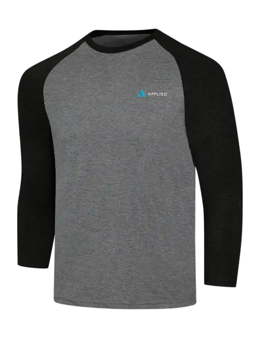Simply Soft 3/4 Sleeve Black Frost/Grey Frost Ring Spun Cotton T-Shirt w/Applied Logo