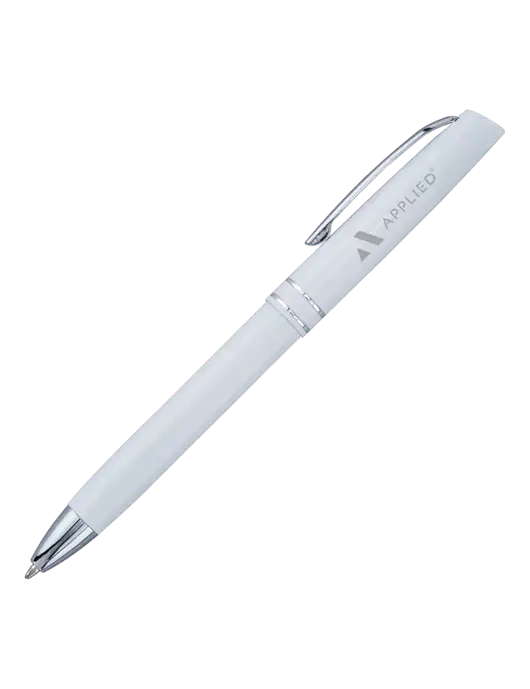 White Anguilla Black Ink Pen w/Applied Logo