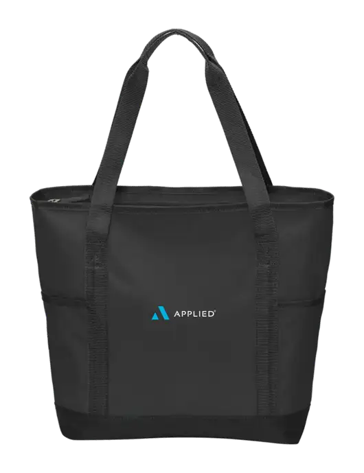 On the Go Black/Black Tote w/Applied Logo