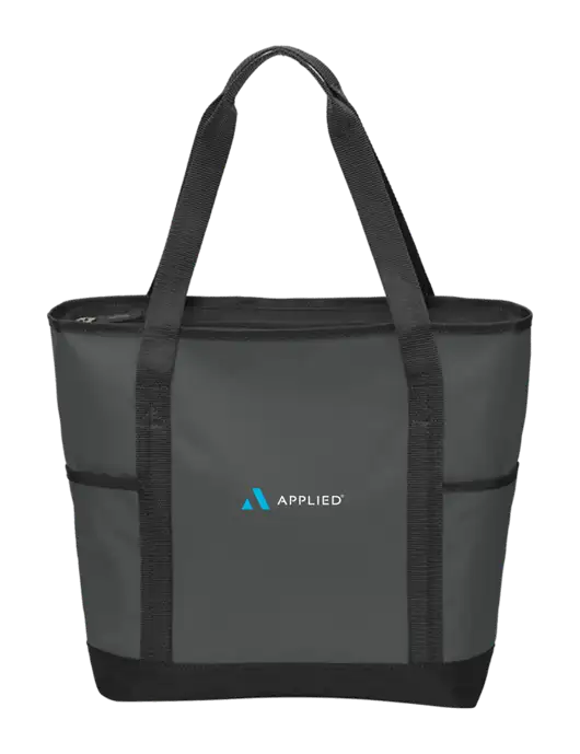 On the Go Charcoal/Black Tote  w/Applied Logo