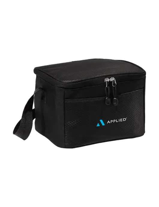6 Can Black/Black Cube Cooler w/Applied Logo