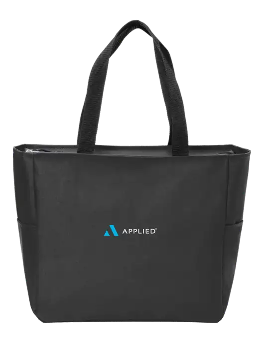 Everyday Black Zip Tote  w/Applied Logo