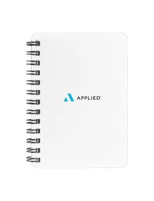 Sturdy White Hardcover Notebook, 5.25 x 7 w/Applied Logo