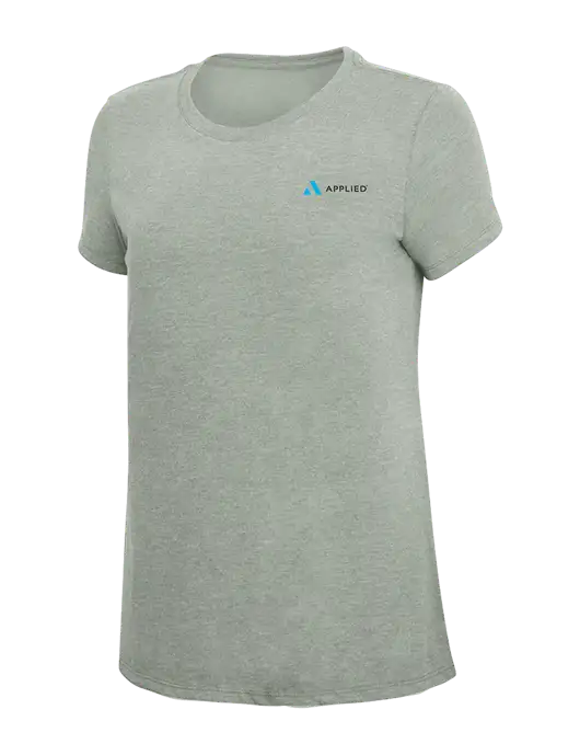 Womens Simply Soft Heathered Light Grey 4.5oz Poly/Combed Ring Spun Cotton T-Shirt w/Applied Logo