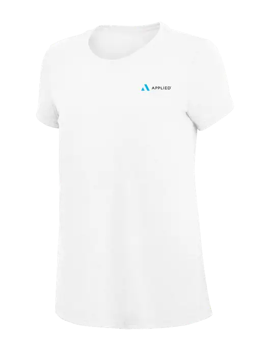 Womens Simply Soft White 4.5oz Poly/Combed Ring Spun Cotton T-Shirt
 w/Applied Logo
