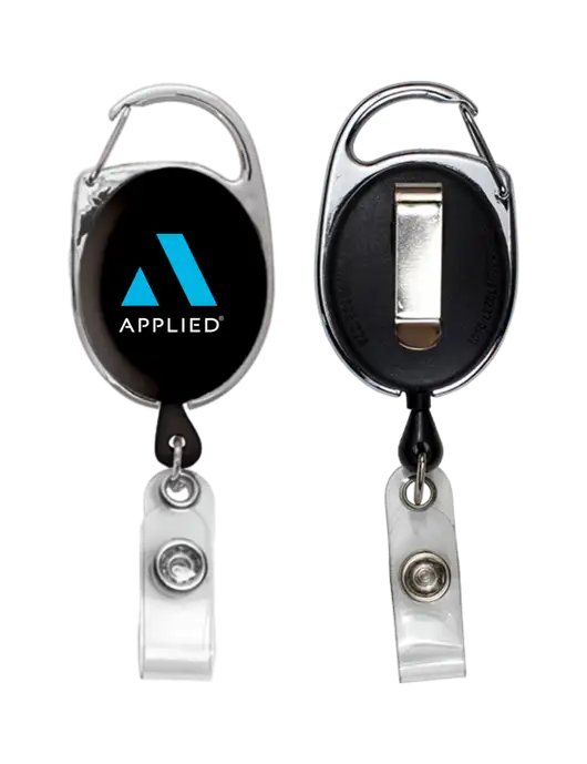 Black Carabiner Style Badge Reel and Badge Holder w/Applied Logo