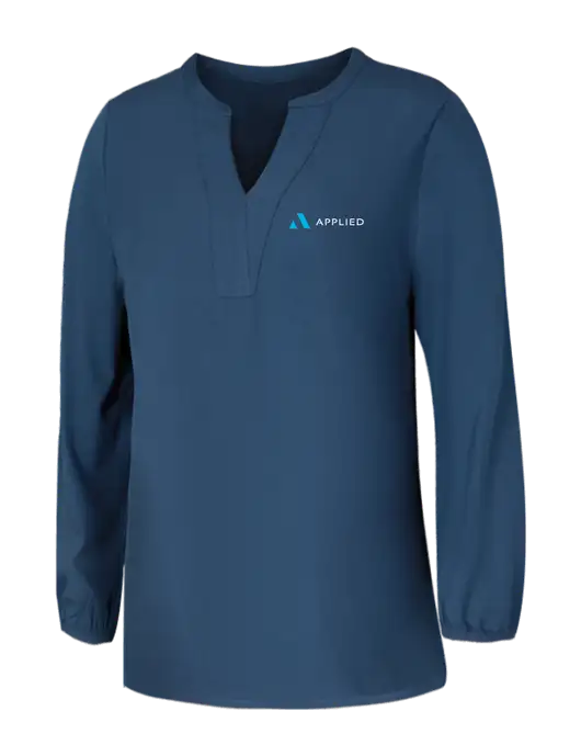 Mercer+Mettle Womens Light Navy Blue Grey Stretch Crepe 3/4 Sleeve Blouse w/Applied Logo