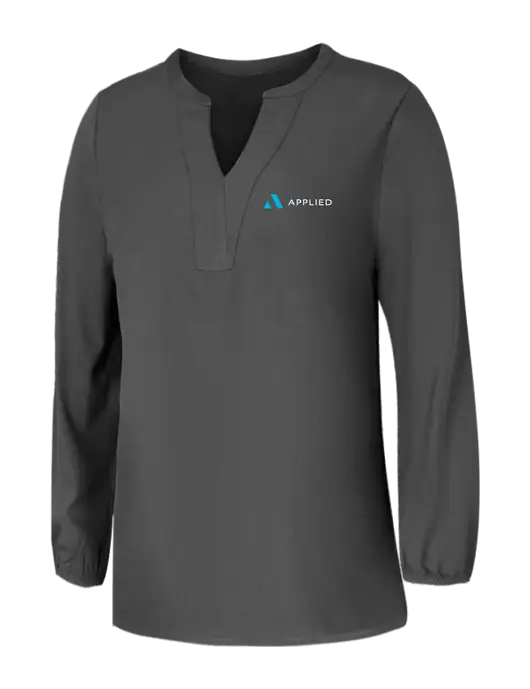 Mercer+Mettle Womens Dark Grey Stretch Crepe 3/4 Sleeve Blouse w/Applied Logo