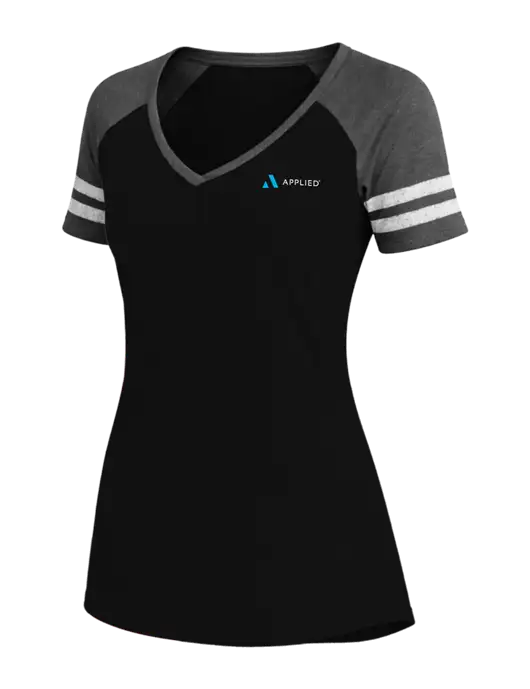 Womens Black/Charcoal Heather V-Neck Game Tee w/Applied Logo