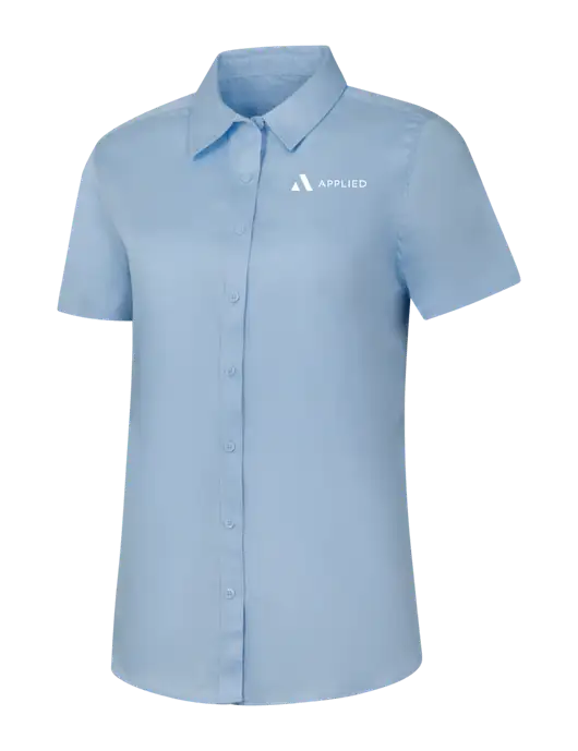 Womens Light Blue Short Sleeve Superpro React Twill Shirt w/Applied Logo