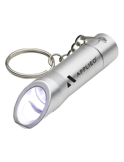 Silver Pocket LED Flashlight with Bottle Opener & Keychain w/Applied Logo