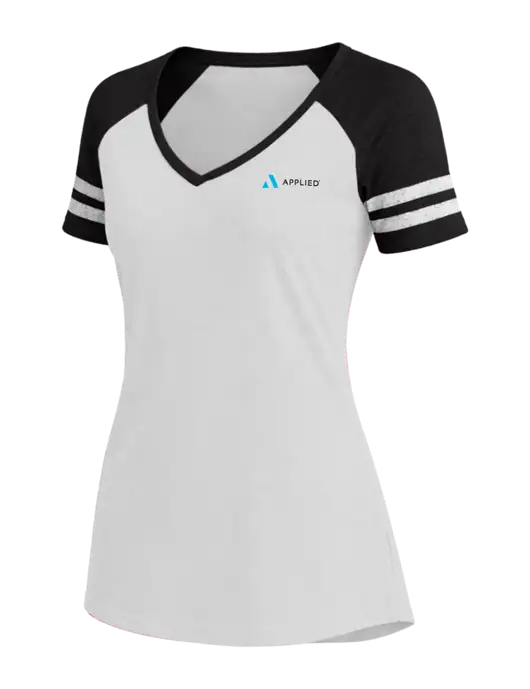 Womens White/Black V-Neck Game Tee w/Applied Logo