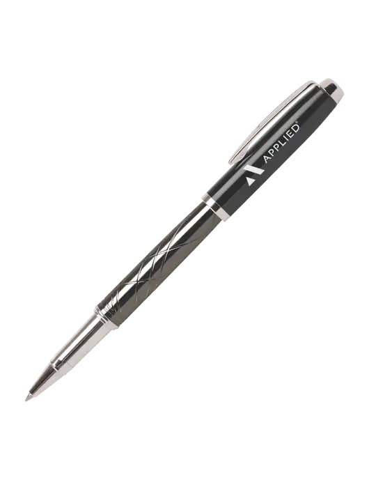Modernist Black Rollerball Pen - Black Ink w/Applied Logo
