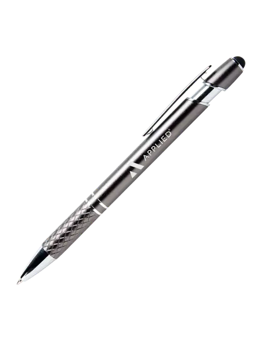 Valencia Gunmetal Stylus Pen - Black Ink w/Applied Logo