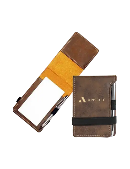 Rustic Leatherette Mini Notepad w/Pen, 3.25 x 4.75 w/Applied Logo