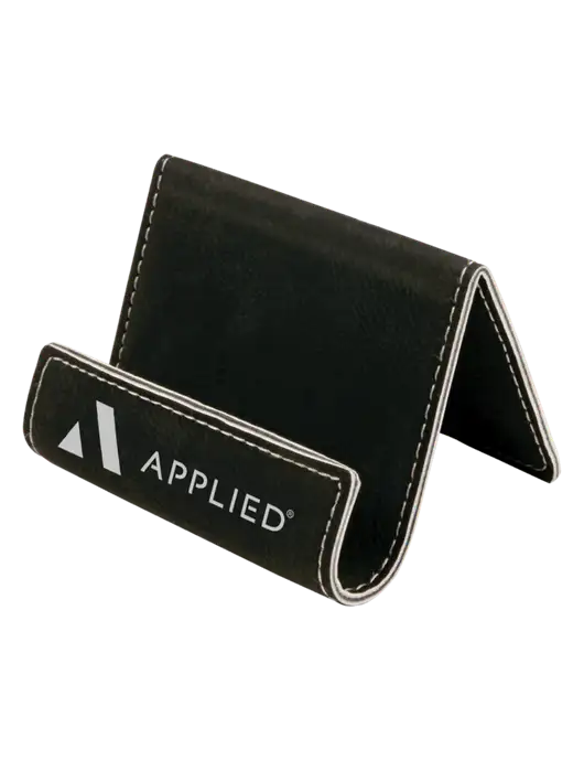 Black Leatherette Card & Phone Holder w/Applied Logo