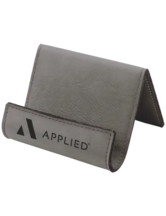 Grey Leatherette Card & Phone Holder w/Applied Logo
