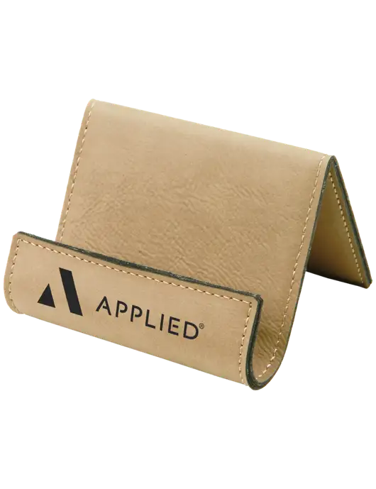 Tan Leatherette Card & Phone Holder w/Applied Logo
