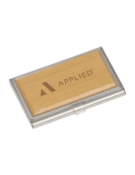 Wood & Silver Business Card Case w/Applied Logo