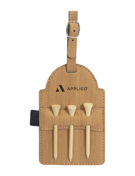 Bamboo Leatherette Golf Bag Tag with 3 Wooden Tees w/Applied Logo