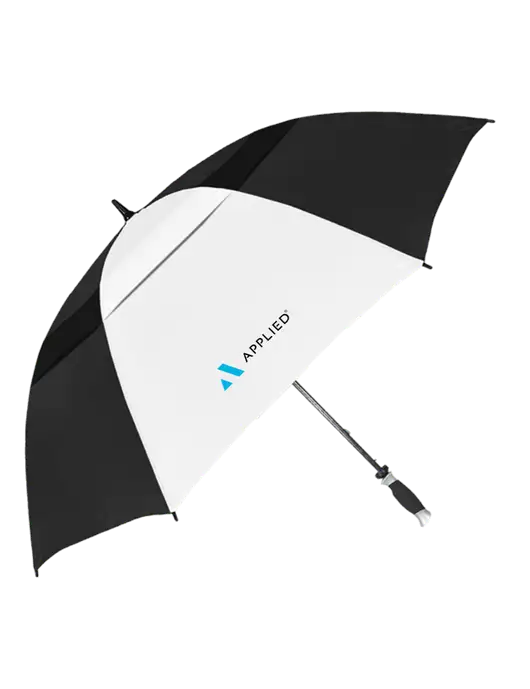 Black/White Vented Typhoon Tamer Golf Umbrella w/Applied Logo