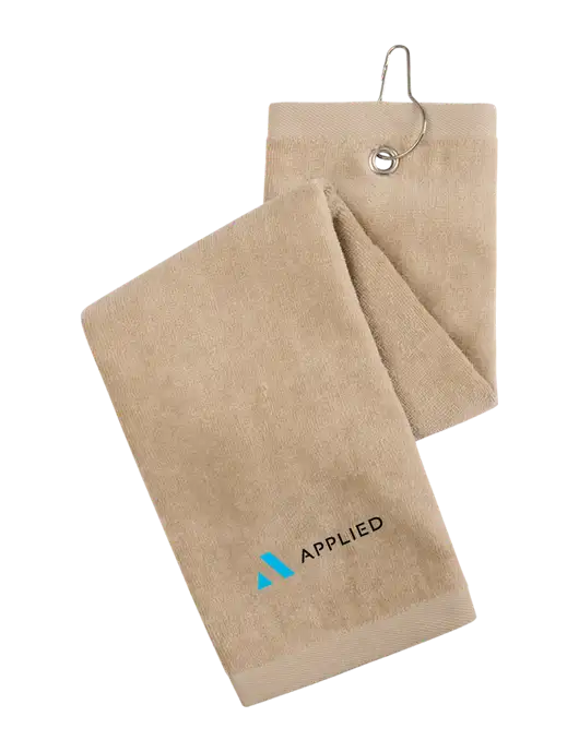 Khaki Tri-Fold Golf Towel with Grommet w/Applied Logo