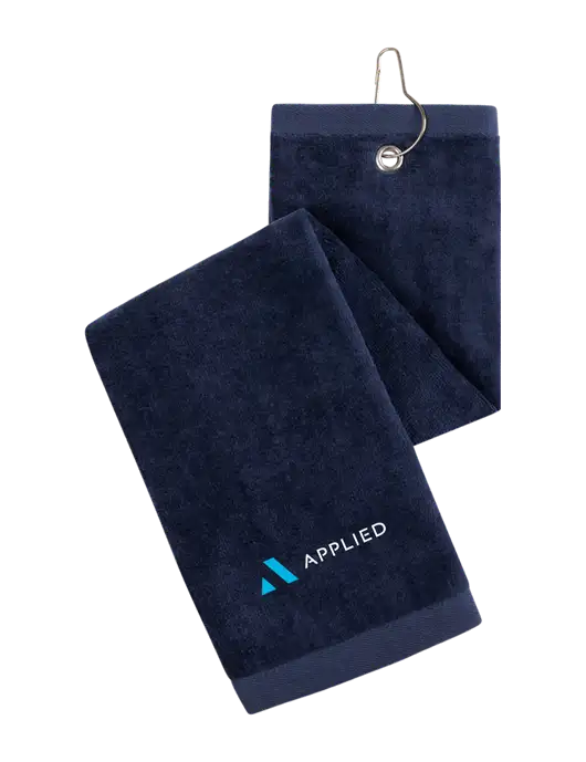 Navy Tri-Fold Golf Towel with Grommet w/Applied Logo