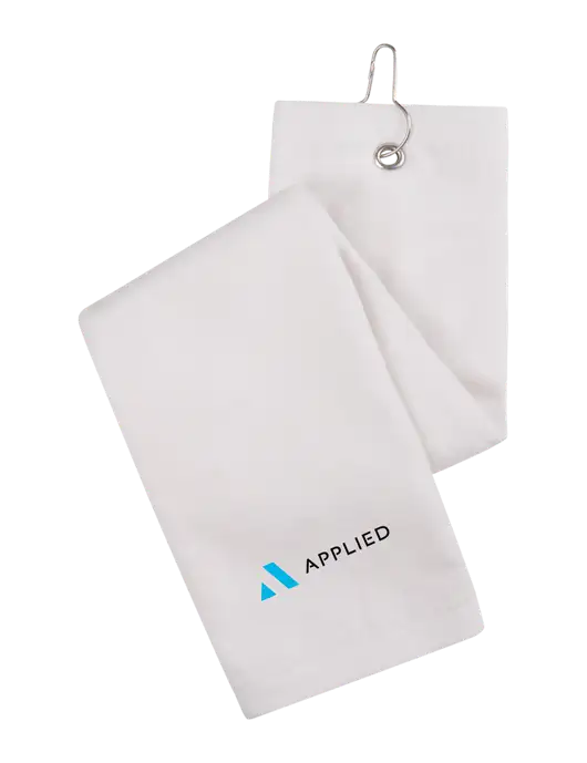 White Tri-Fold Golf Towel with Grommet w/Applied Logo
