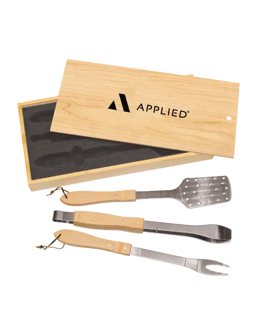 Wood BBQ Gift Set w/Applied Logo