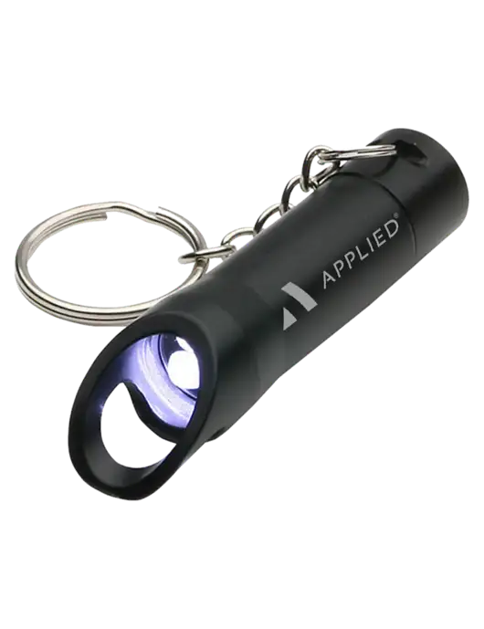 Black Pocket LED Flashlight with Bottle Opener & Keychain w/Applied Logo