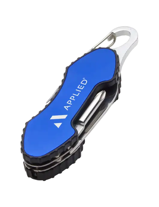Blue 6 in 1 Tool with Carabiner w/Applied Logo