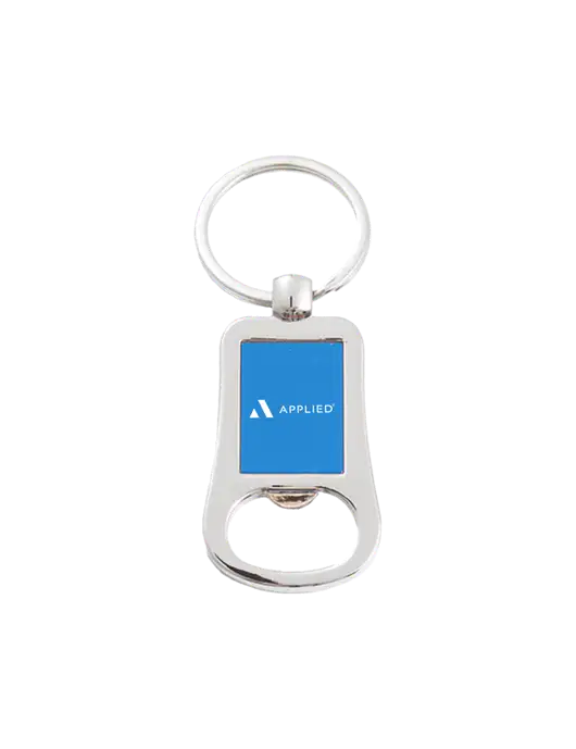 Silver & Blue Bottle Opener Keychain w/Applied Logo